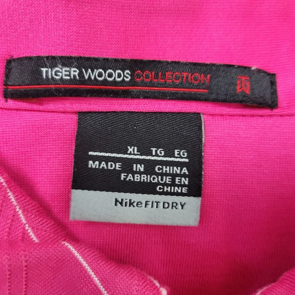 Nike Tiger Woods Collection‎ Mens XL Red Striped Stretch Knit Polo Short Sleeve
